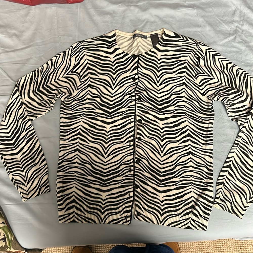 Vintage Liz Claiborne Wool Sweater/Cardigan. Zebra stripe front and back total